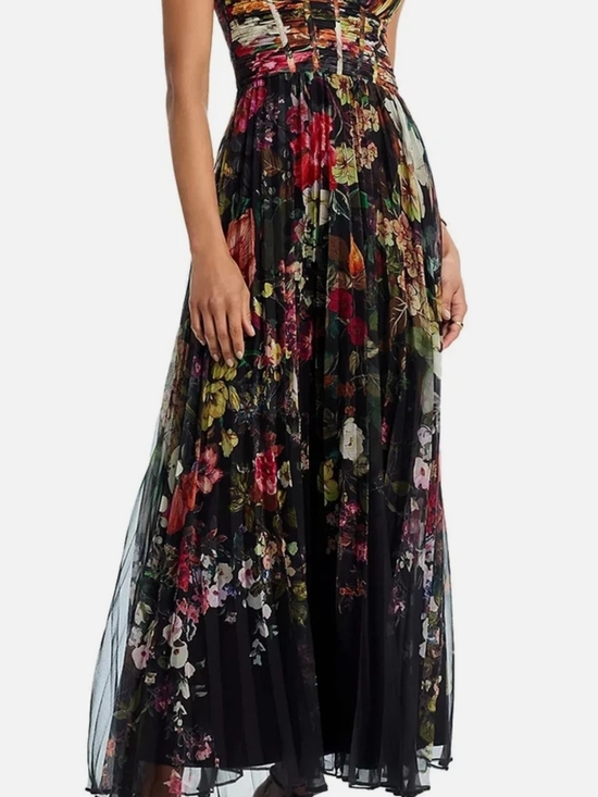 Aqua Dresses & Skirts - NWT Aqua Black Floral Bustier Midi Dress with Multicolor Garden Print Medium
